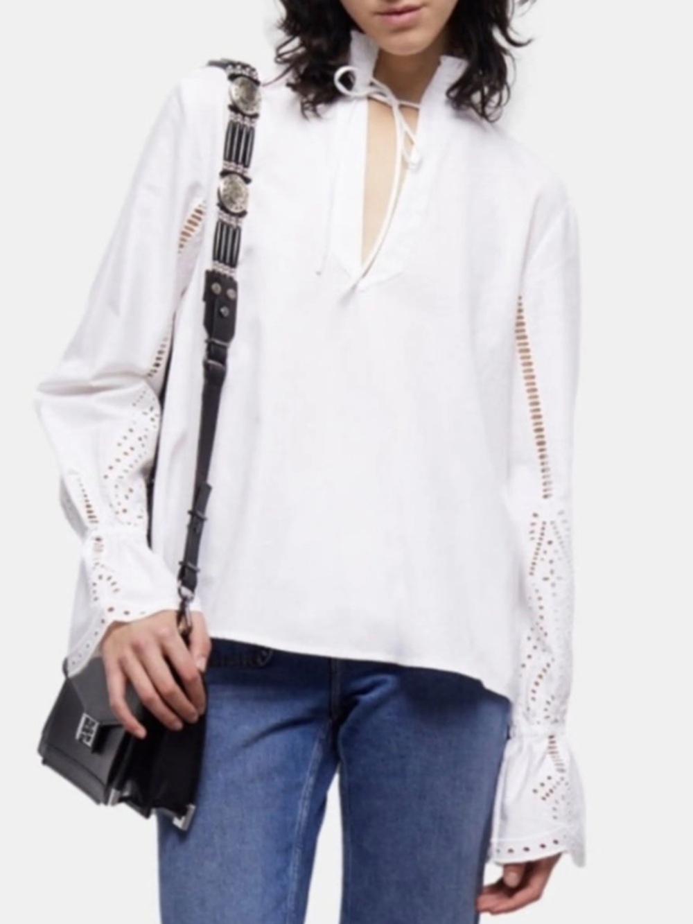 The Kooples Broderie Anglaise Tie-Neck Blouse